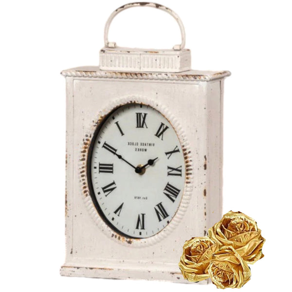 Rectangular Whitewash Carriage Table Top Clock