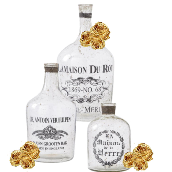 Assorted Mercury Glass Bottle With Script, INDIVIDUALLY SOLD