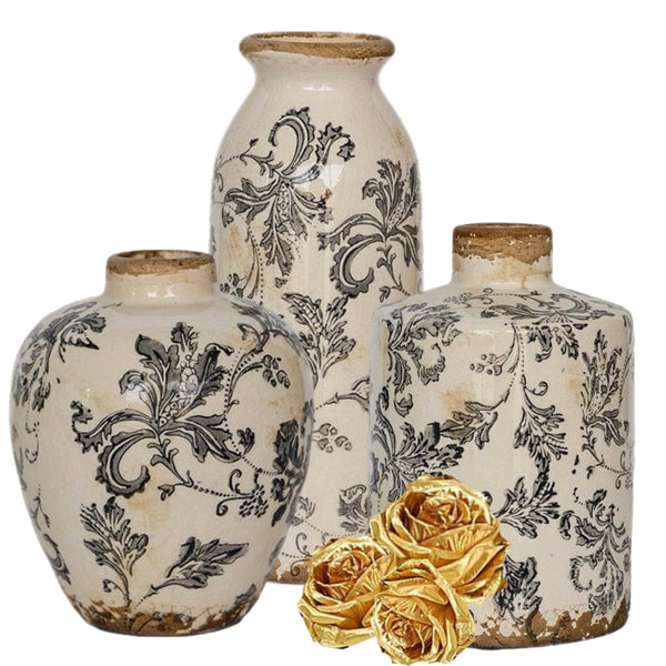 Assorted Black Floral Design Vase, INDIVIDUALLY SOLD