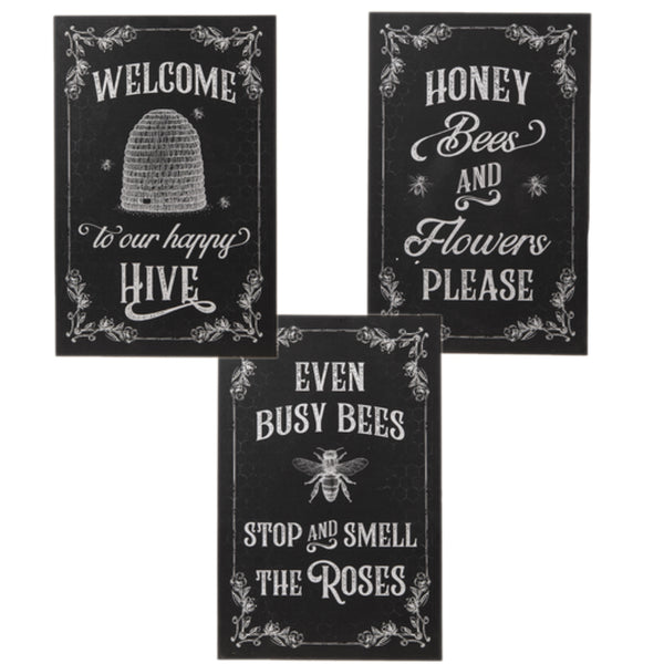Assorted Black Bee Saying Sign, INDIVIDUALLY SOLD
