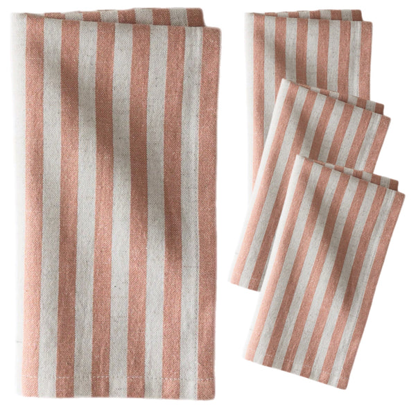 Coral Stripes Linen Napkin, Set Of 4