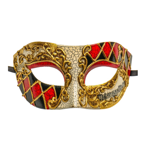 Red, Black & Gold Crackle Venetian Mask