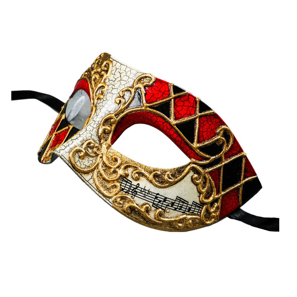 Red, Black & Gold Crackle Venetian Mask