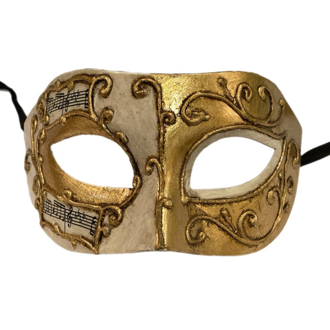 Cream & Gold Music Note Venetian Mask