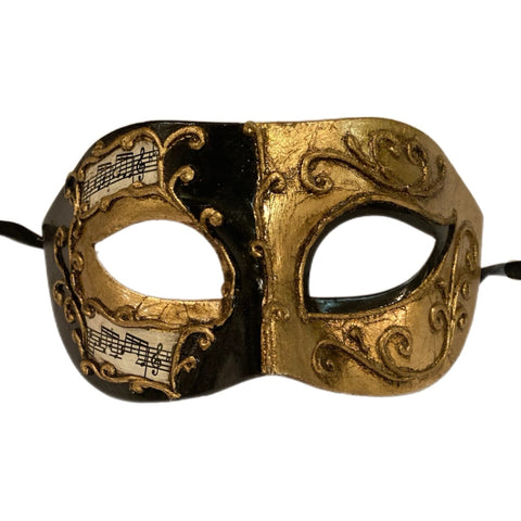 Black & Gold Music Note Venetian Mask