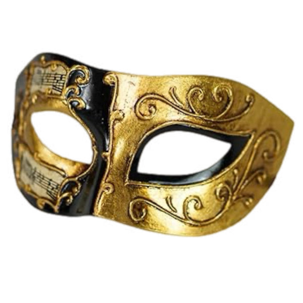 Black & Gold Music Note Venetian Mask