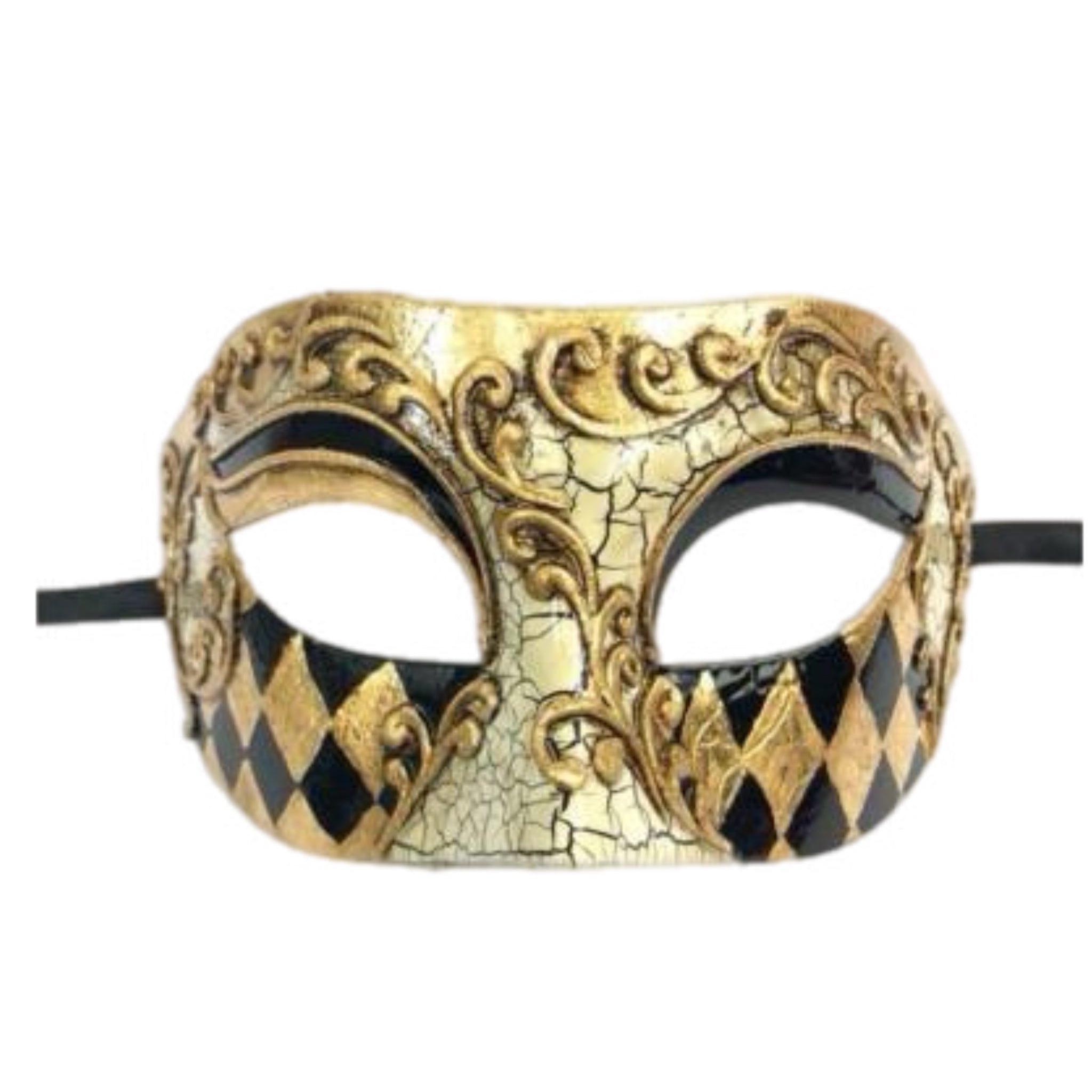 Black & Gold Diamond Venetian Mask