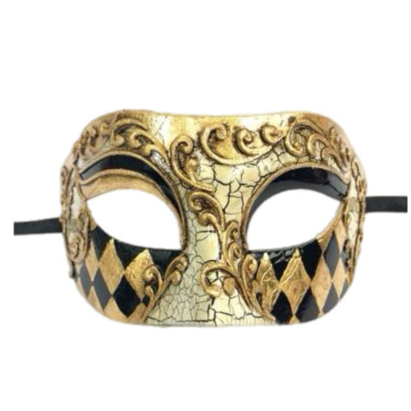 Black & Gold Diamond Venetian Mask
