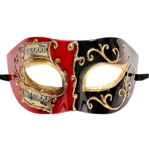 Red & Black Music Note Venetian Mask