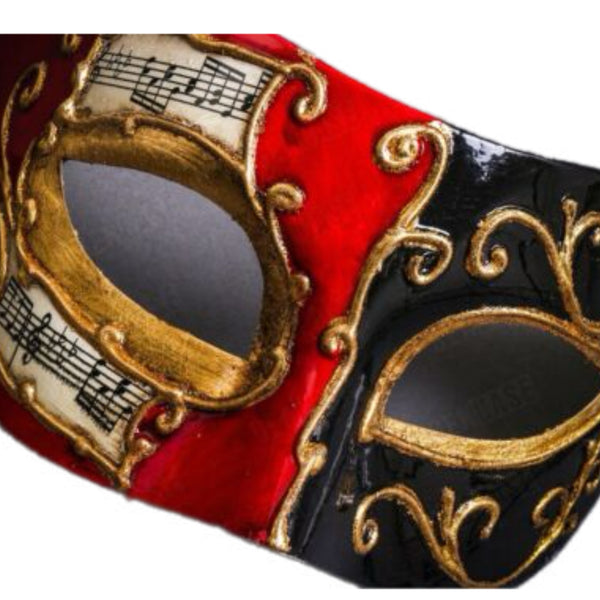 Red & Black Music Note Venetian Mask