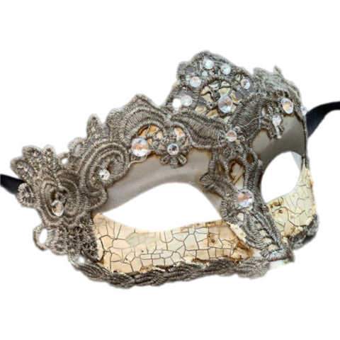 Silver & Cream Crackle Venetian Mask