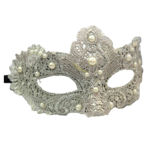 Silver Pearl Lace Venetian Mask