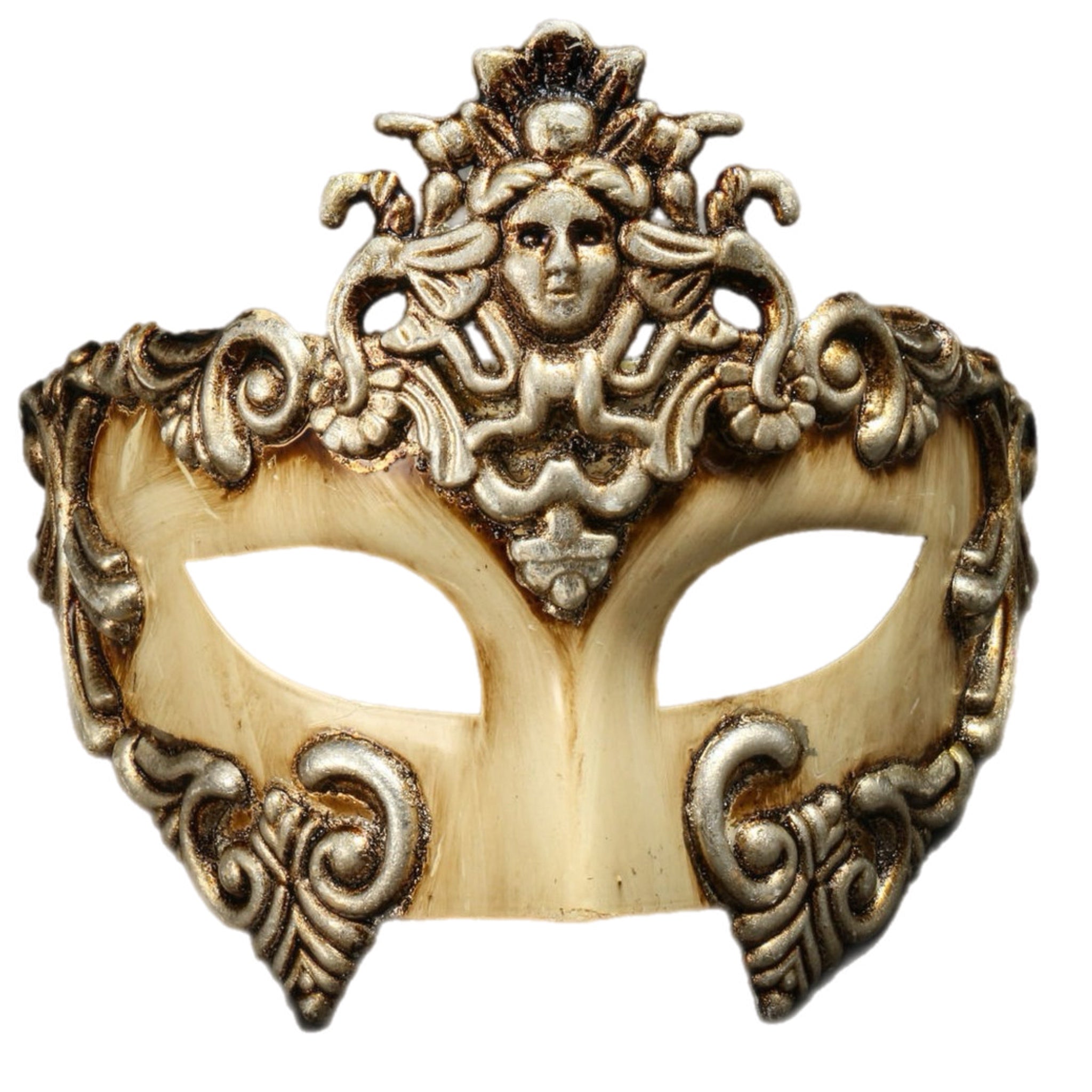 Cream & Gold Lady Crest Venetian Mask