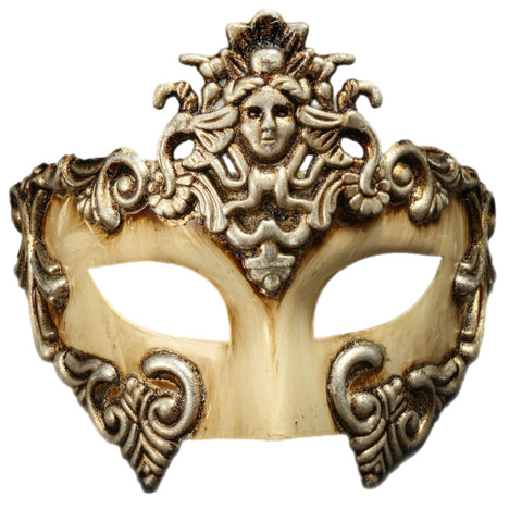 Cream & Gold Lady Crest Venetian Mask