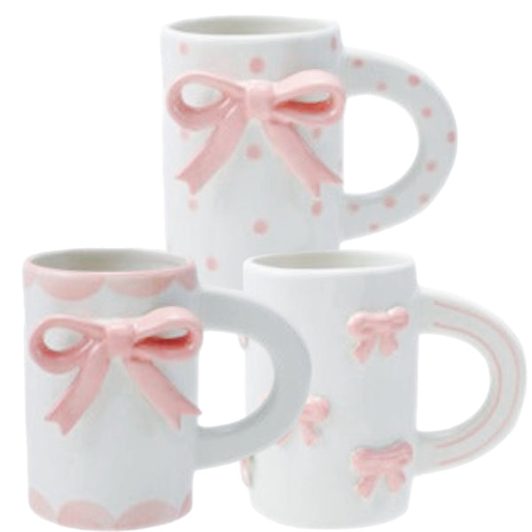 Assorted White With Pink Bows Mug, INDIVIDUALLY SOLD