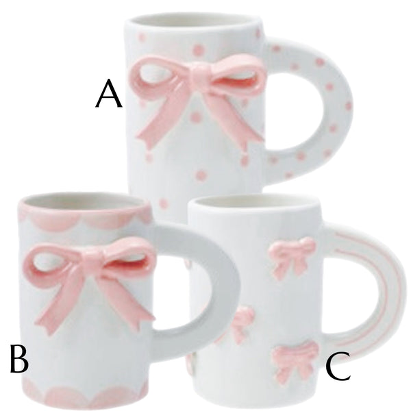 Assorted White With Pink Bows Mug, INDIVIDUALLY SOLD
