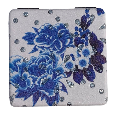 Blue Floral Compact Mirror