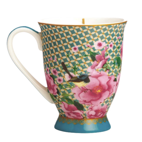 Aqua Lattice And Floral Footed Mug