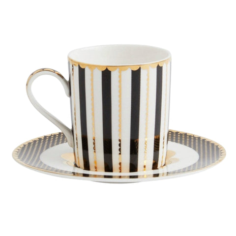 Black And Gold Striped Espresso Cup And Saucer