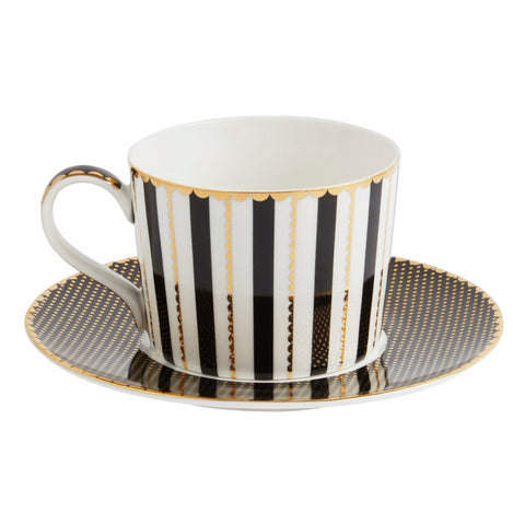 Black And Gold Striped Teacup And Saucer