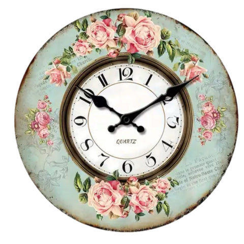 Round Pink Roses Wall Clock
