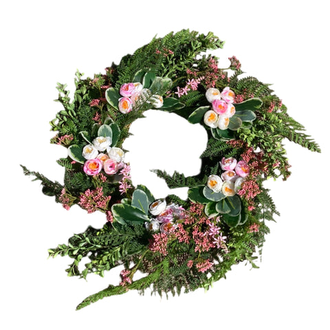11" Pink Lace Fern Wreath