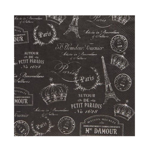 Cocktail Napkin: Paris Passport - BLACK
