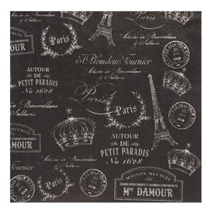 Luncheon Napkin: Paris Passport - BLACK