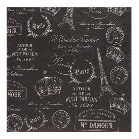 Luncheon Napkin: Paris Passport - BLACK