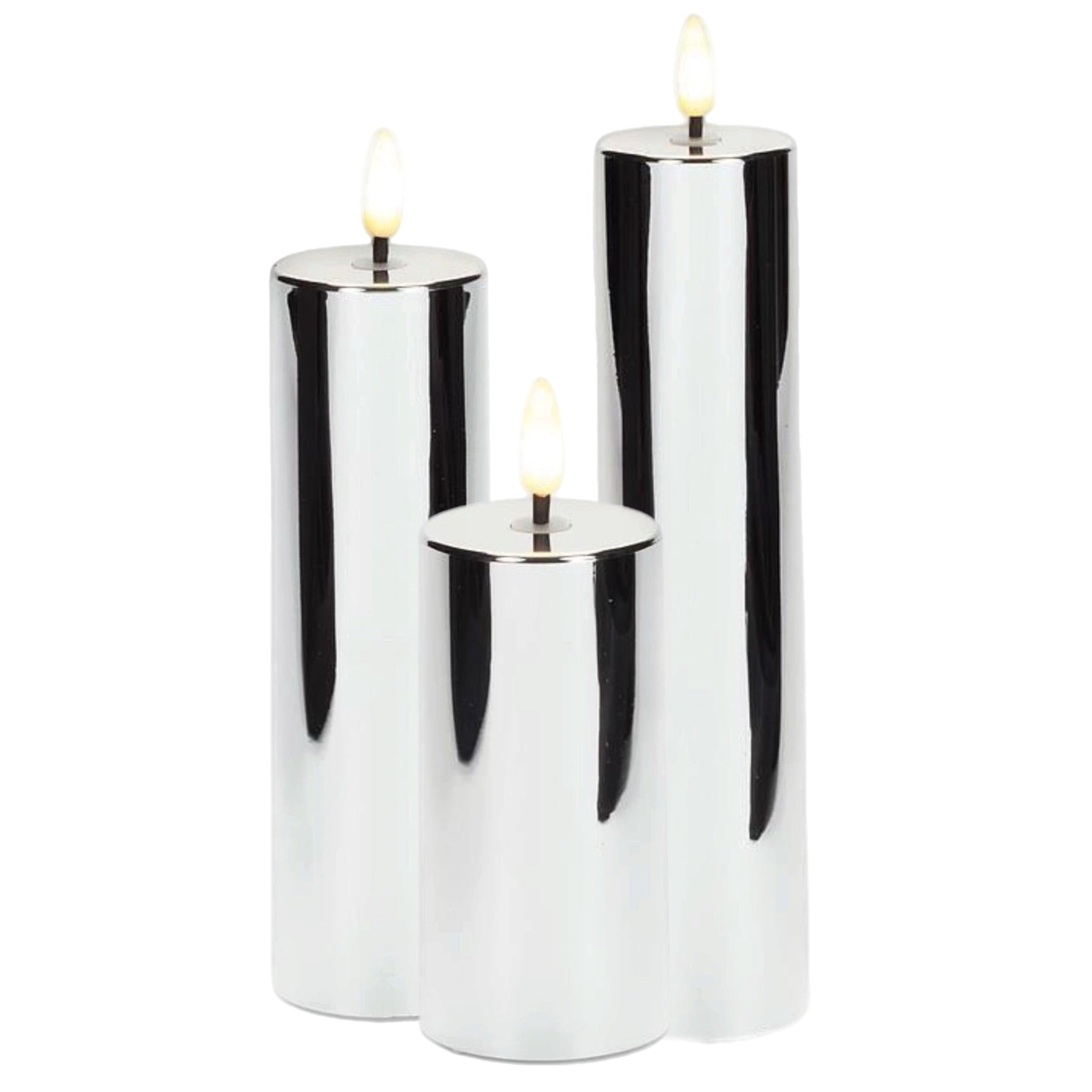 Assorted Silver Pillar Flameless Candle, INDIVIDUALLY SOLD