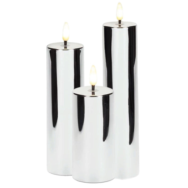 Assorted Silver Pillar Flameless Candle, INDIVIDUALLY SOLD