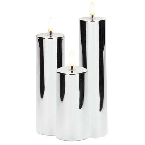 Assorted Silver Pillar Flameless Candle, INDIVIDUALLY SOLD