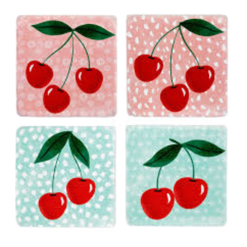 Cherries Coasters, Set Of 4