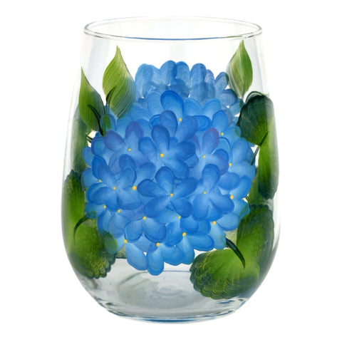 Blue Flower Stemless Wine Glass