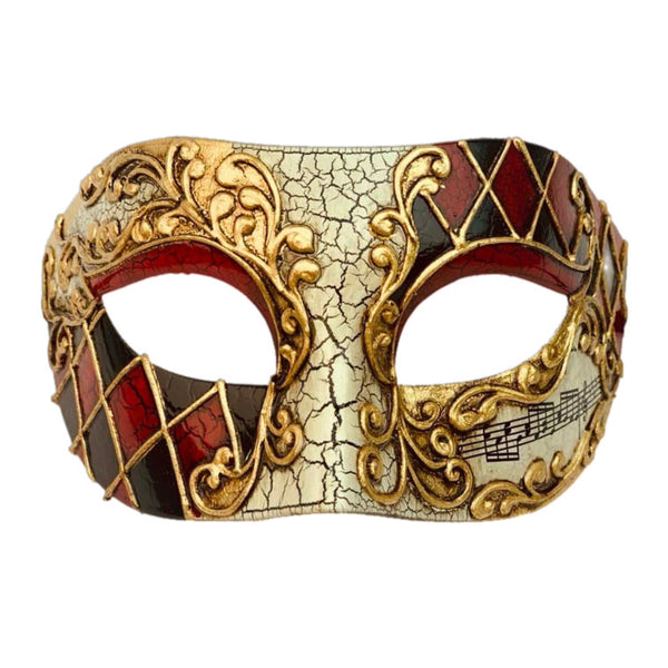 Red, Black & Gold Crackle Venetian Mask