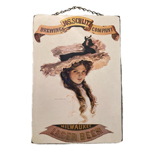 Woman In Hat Milwaukee Lager Beer Wall Sign