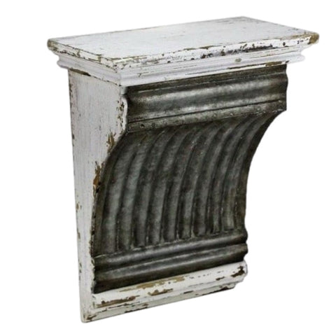 Large White Distressed Corbel Wood And Metal Wall Shelf