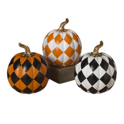 Assorted Checkered Pumpkin Figurine, INDIVIDUALLY SOLD