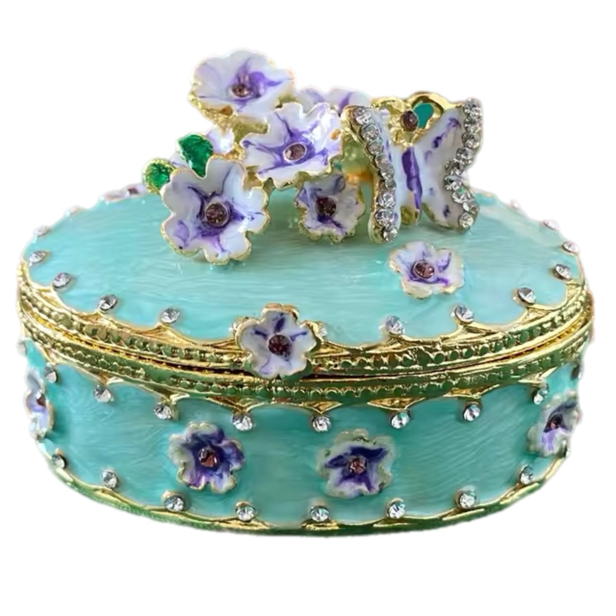 Blue Oval Flower Trinket Box