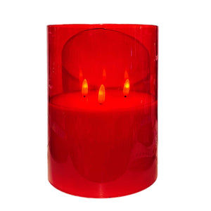 Triple Wick Flameless Pillar Candle: Red