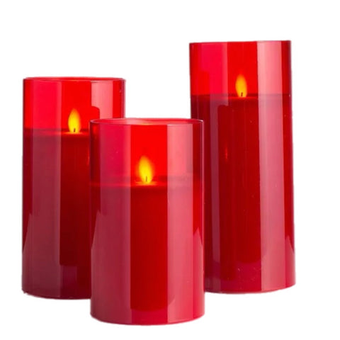 Assorted Pillar Flameless Candle: Red, INDIVIDUALLY SOLD