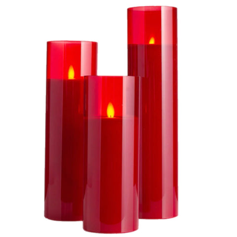 Assorted Slim Pillar Flameless Candle: Red, INDIVIDUALLY SOLD