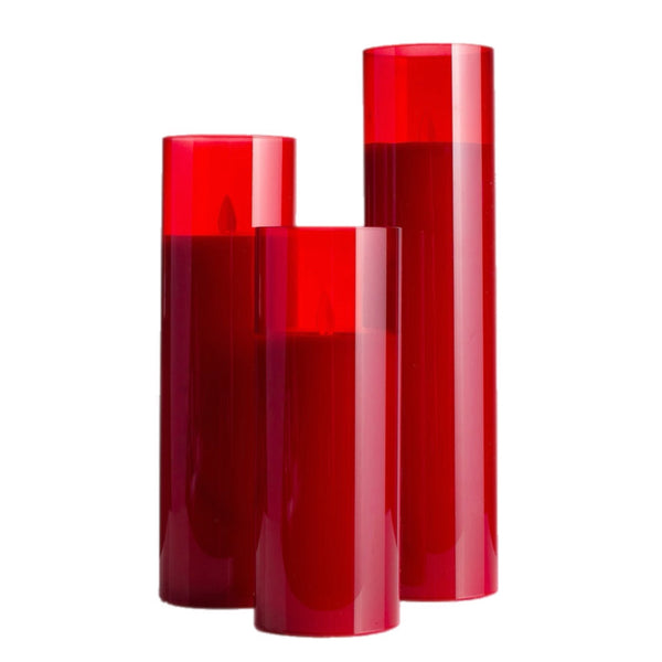 Assorted Slim Pillar Flameless Candle: Red, INDIVIDUALLY SOLD