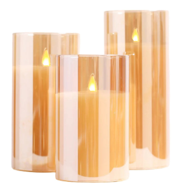 Assorted Pillar Flameless Candle: Amber, INDIVIDUALLY SOLD