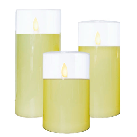 Assorted Wide Pillar Flameless Candle: Yellow, INDIVIDUALLY SOLD