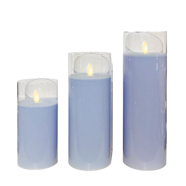 Assorted Wide Pillar Flameless Candle: Periwinkle Blue, INDIVIDUALLY SOLD