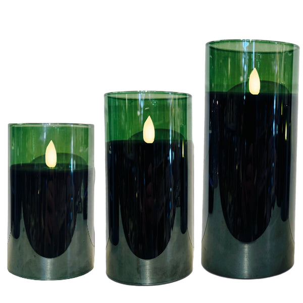 Assorted Wide Pillar Flameless Candle: Dark Green, INDIVIDUALLY SOLD