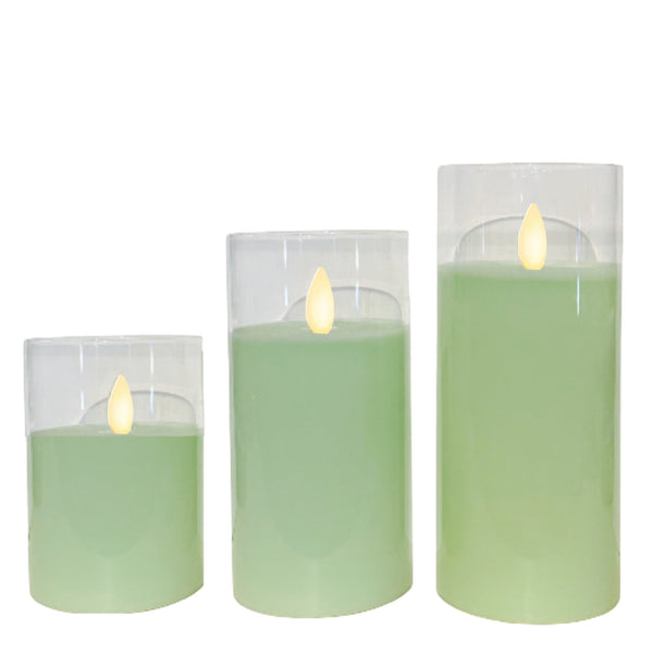 Assorted Pillar Flameless Candle: Green, INDIVIDUALLY SOLD