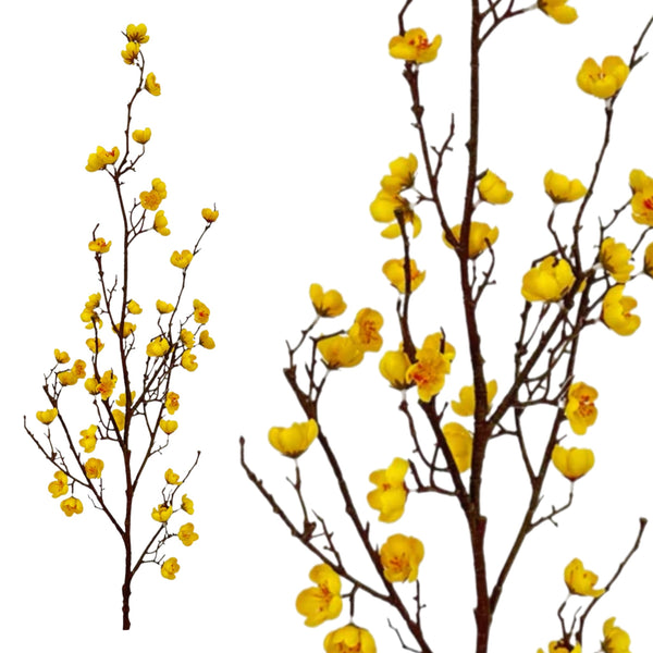 34" Yellow Quince Blossom Spray