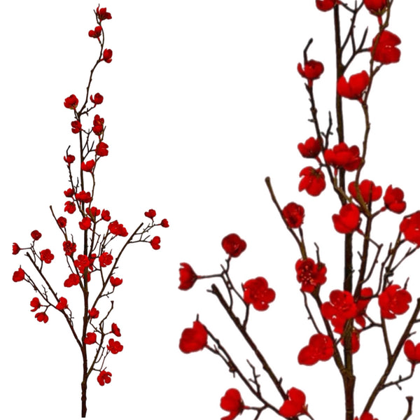 34" Red Quince Blossom Spray